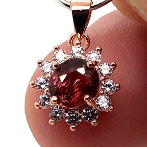 Red Tourmaline .85ct Rose Gold Finish Solid 925 Sterling Silver Pendant